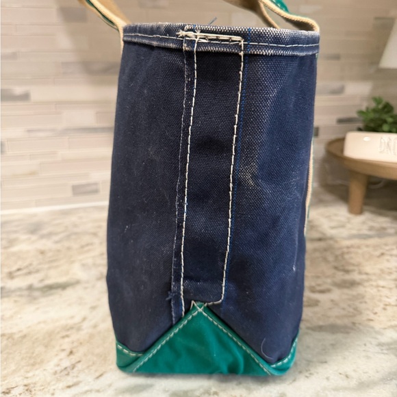 RARE Vintage LL Bean Boat & Tote Bag 80s Sawtooth Green & Navy Blue USA Rare! - Picture 4 of 9
